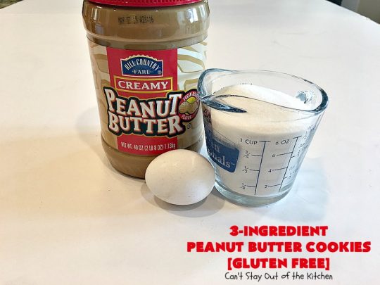 Three-Ingredient Peanut Butter Cookies | Can't Stay Out of the Kitchen | these #glutenfree #peanutbuttercookies are the BEST! These #cookies are so easy to make & they're absolutely scrumptious. Terrific for #tailgating, potlucks, afternoon snacks & kid's parties. #dessert #peanutbutter #peanutbutterdessert #glutenfreedessert