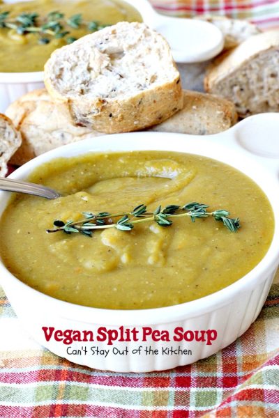 Vegan Split Pea Soup | Can't Stay Out of the Kitchen | this amazing #soup is terrific. It's chocked full of veggies along with being healthy, low calorie, #glutenfree & #vegan. We love it. #splitpeas