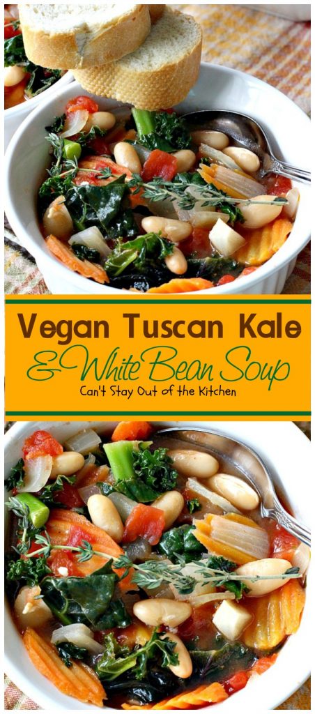 Vegan Tuscan Kale and White Bean Soup | Can't Stay Out of the Kitchen | amazing #lowcalorie and healthy #soup is incredibly tasty. It's also quick, easy #glutenfree & #vegan.