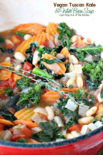 Vegan Tuscan Kale and White Bean Soup | Can't Stay Out of the Kitchen | amazing #lowcalorie and healthy #soup is incredibly tasty. It's also quick, easy #glutenfree & #vegan.