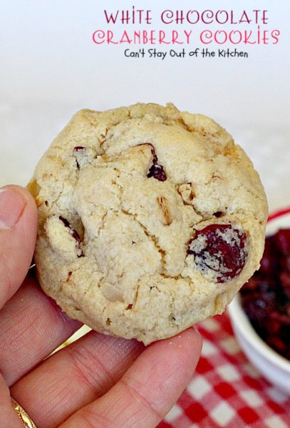 White Chocolate Cranberry Cookies | Can't Stay Out of the Kitchen | this fabulous #dessert is one of our favorite #holiday #cookies. #whitechocolatechips and #craisins make this #oatmealcookie spectacular. #chocolate