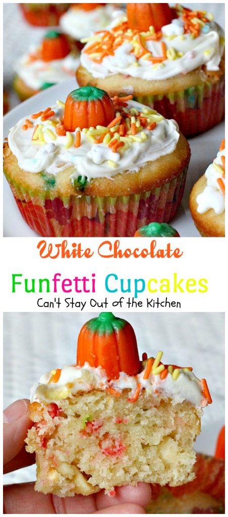 White Chocolate Funfetti Cupcakes | Can't Stay Out of the Kitchen