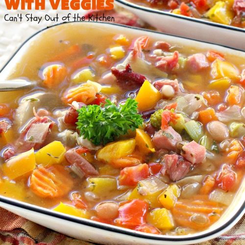 15 Bean Soup with Veggies | Can't Stay Out of the Kitchen | this is one of our favorite #soup recipes. It is sooo delicious. It's #glutenfree & chocked full of #veggies & #beans. #ham