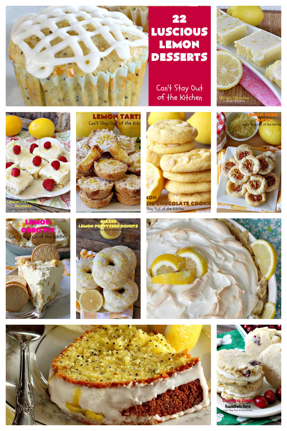 22 Luscious Lemon Desserts | Can't Stay Out of the Kitchen | 22 fabulous #lemon flavored #desserts & #muffin #recipes. Includes #pies, #cakes, #cookies & #blondies. If you have a lemon sweet tooth, these terrific desserts are for you!