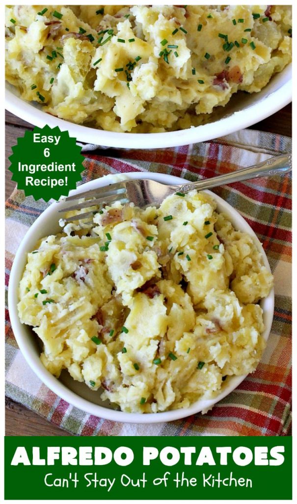 Alfredo Potatoes | Can't Stay Out of the Kitchen | one of the most enjoyable ways to enjoy #MashedPotatoes ever! Terrific for #holiday or company dinners. #potatoes #AlfredoSauce #AlfredoPotatoes