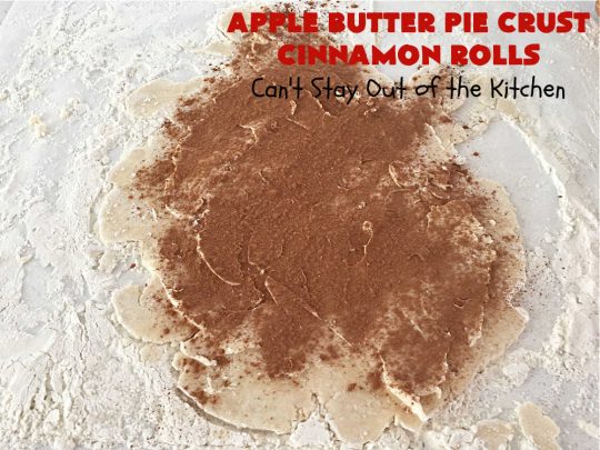 Apple Butter Pie Crust Cinnamon Rolls | Can't Stay Out of the Kitchen | these spectacular #CinnamonRolls are absolutely breathtaking! They're made from #PieCrust and filled with #AppleButter & #cinnamon. Great for #breakfast, snacks or for #dessert. Every bite will rock your world! #apples #PieCrustCinnamonRolls #HolidayBreakfast #AppleButterPieCrustCinnamonRolls