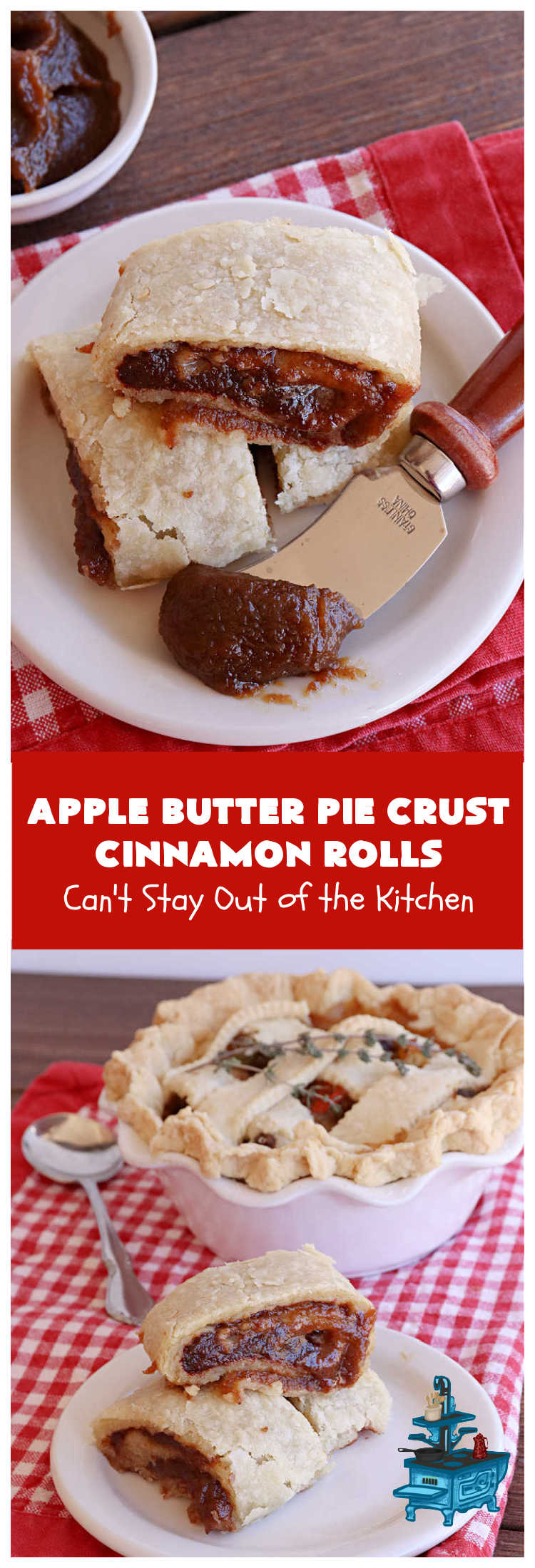 Apple Butter Pie Crust Cinnamon Rolls | Can't Stay Out of the Kitchen | these spectacular #CinnamonRolls are absolutely breathtaking! They're made from #PieCrust and filled with #AppleButter & #cinnamon. Great for #breakfast, snacks or for #dessert. Every bite will rock your world! #apples #PieCrustCinnamonRolls #HolidayBreakfast #AppleButterPieCrustCinnamonRolls