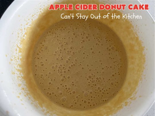 Apple Cider Donut Cake | Can't Stay Out of the Kitchen | You'll rave over every delectable bite of this amazing #AppleCake. #Applesauce & #AppleCider provide wonderful flavor, & the #cinnamon-sugar topping makes it taste like eating #AppleDonuts! Great for #breakfast or #dessert. #apples #donuts #EasyCakeMixRecipe #AppleDessert #AppleCiderDonutCake