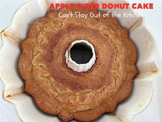 Apple Cider Donut Cake | Can't Stay Out of the Kitchen | You'll rave over every delectable bite of this amazing #AppleCake. #Applesauce & #AppleCider provide wonderful flavor, & the #cinnamon-sugar topping makes it taste like eating #AppleDonuts! Great for #breakfast or #dessert. #apples #donuts #EasyCakeMixRecipe #AppleDessert #AppleCiderDonutCake