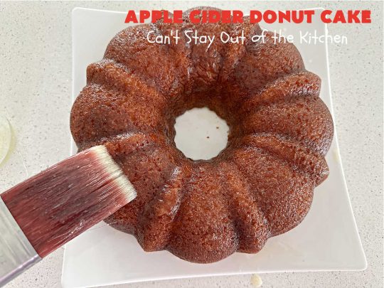 Apple Cider Donut Cake | Can't Stay Out of the Kitchen | You'll rave over every delectable bite of this amazing #AppleCake. #Applesauce & #AppleCider provide wonderful flavor, & the #cinnamon-sugar topping makes it taste like eating #AppleDonuts! Great for #breakfast or #dessert. #apples #donuts #EasyCakeMixRecipe #AppleDessert #AppleCiderDonutCake
