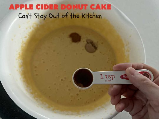 Apple Cider Donut Cake | Can't Stay Out of the Kitchen | You'll rave over every delectable bite of this amazing #AppleCake. #Applesauce & #AppleCider provide wonderful flavor, & the #cinnamon-sugar topping makes it taste like eating #AppleDonuts! Great for #breakfast or #dessert. #apples #donuts #EasyCakeMixRecipe #AppleDessert #AppleCiderDonutCake