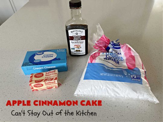 Apple Cinnamon Cake | Can't Stay Out of the Kitchen | This lovely #AppleCake includes loads of fresh #HoneyCrisp #apples along with #cinnamon & a wonderful #CreamCheese #icing. The #cake is moist & so flavorful. It's a fantastic #dessert for family or company dinners. #FallBaking #HolidayDessert #AppleCinnamonCake