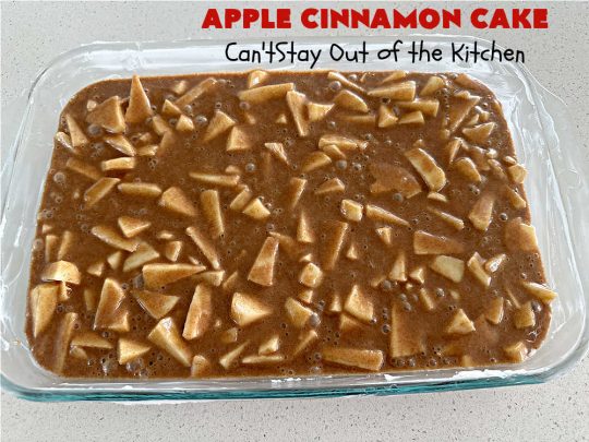 Apple Cinnamon Cake | Can't Stay Out of the Kitchen | This lovely #AppleCake includes loads of fresh #HoneyCrisp #apples along with #cinnamon & a wonderful #CreamCheese #icing. The #cake is moist & so flavorful. It's a fantastic #dessert for family or company dinners. #FallBaking #HolidayDessert #AppleCinnamonCake