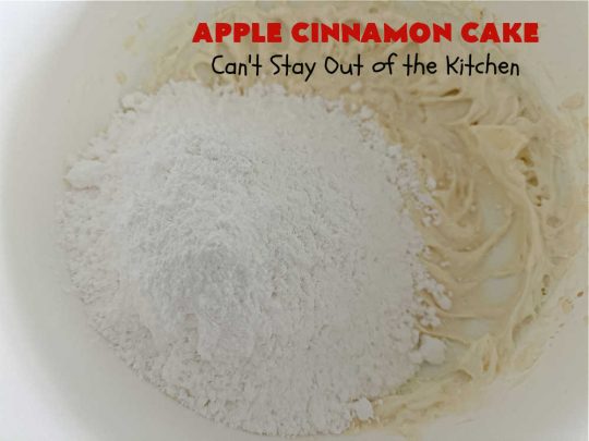 Apple Cinnamon Cake | Can't Stay Out of the Kitchen | This lovely #AppleCake includes loads of fresh #HoneyCrisp #apples along with #cinnamon & a wonderful #CreamCheese #icing. The #cake is moist & so flavorful. It's a fantastic #dessert for family or company dinners. #FallBaking #HolidayDessert #AppleCinnamonCake