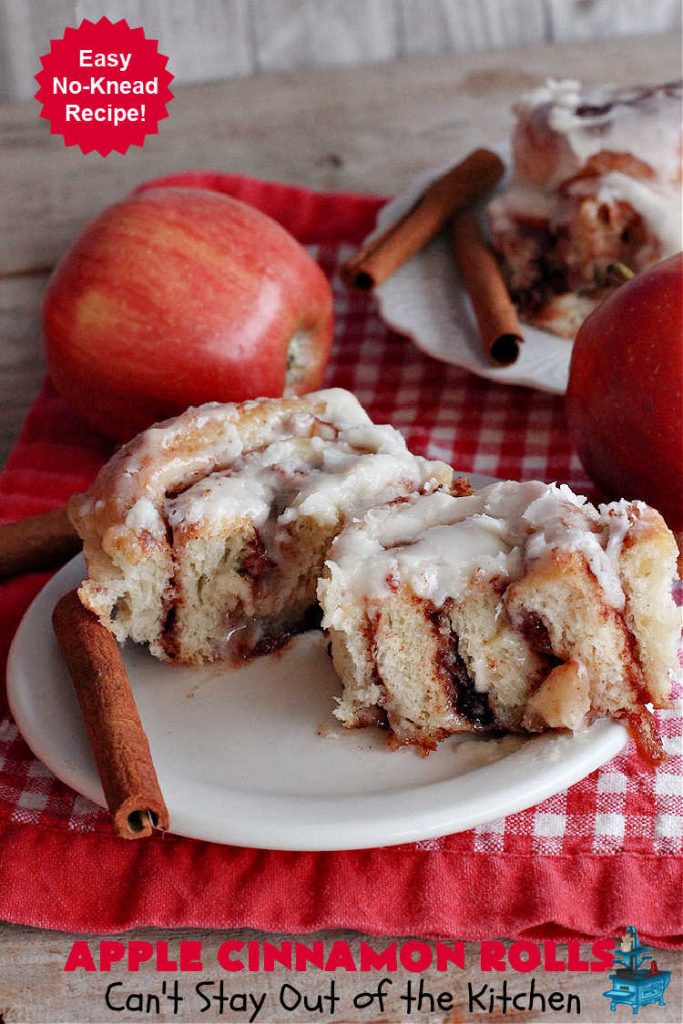 Apple Cinnamon Rolls | Can't Stay Out of the Kitchen | these luscious #CinnamonRolls are outrageously good. They're filled with #apples & #cinnamon & slathered with a rich, thick icing to die for. Terrific for a weekend, company or #holiday #breakfast. Every bite will have you drooling. #brunch #SweetRolls #AppleCinnamonRolls