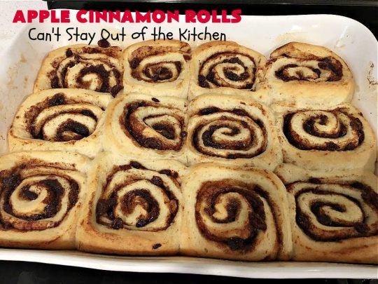 Apple Cinnamon Rolls | Can't Stay Out of the Kitchen | these luscious #CinnamonRolls are outrageously good. They're filled with #apples & #cinnamon & slathered with a rich, thick icing to die for. Terrific for a weekend, company or #holiday #breakfast. Every bite will have you drooling. #brunch   #SweetRolls #AppleCinnamonRolls