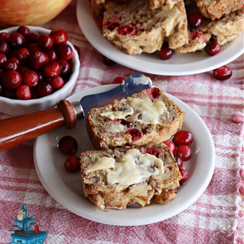 Apple Cranberry Bread | Can't Stay Out of the Kitchen | this is a delightful #SweetBread to bake during the #holiday season between #Thanksgiving & #NewYearsDay. It's filled with #apples, fresh #cranberries, #pecans & jazzed up with #cinnamon. It's a great #bread to adorn any #Christmas table or to serve at a #HolidayParty. #AppleBread #CranberryBread #AppleCranberryBread