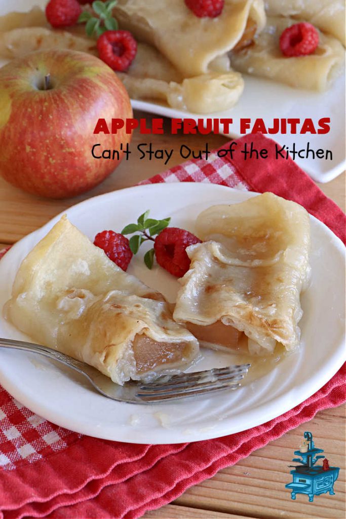Apple Fruit Fajitas | Can't Stay Out of the Kitchen | these lovely #fruit-flavored #fajitas include #ApplePieFilling & a syrup is poured over top before baking. So easy to whip up for a quick #dessert. Also good for #breakfast! These use #CaramelApple pie filling making them even better! #apples #CaramelApples #AppleFruitFajitas #AppleDessertApple Fruit Fajitas | Can't Stay Out of the Kitchen | these lovely #fruit-flavored #fajitas include #ApplePieFilling & a syrup is poured over top before baking. So easy to whip up for a quick #dessert. Also good for #breakfast! These use #CaramelApple pie filling making them even better! #apples #CaramelApples #AppleFruitFajitas #AppleDessert
