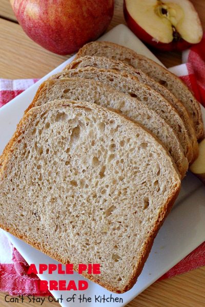 Apple Pie Bread | Can't Stay Out of the Kitchen | this delicious home-baked #bread is sensational. If you enjoy #ApplePie, you'll love it baked up as #HomemadeBread. This #recipe is so easy since it's baked in the #breadmaker. This loaf is terrific for #breakfast or as a dinner bread. #ApplePieBread