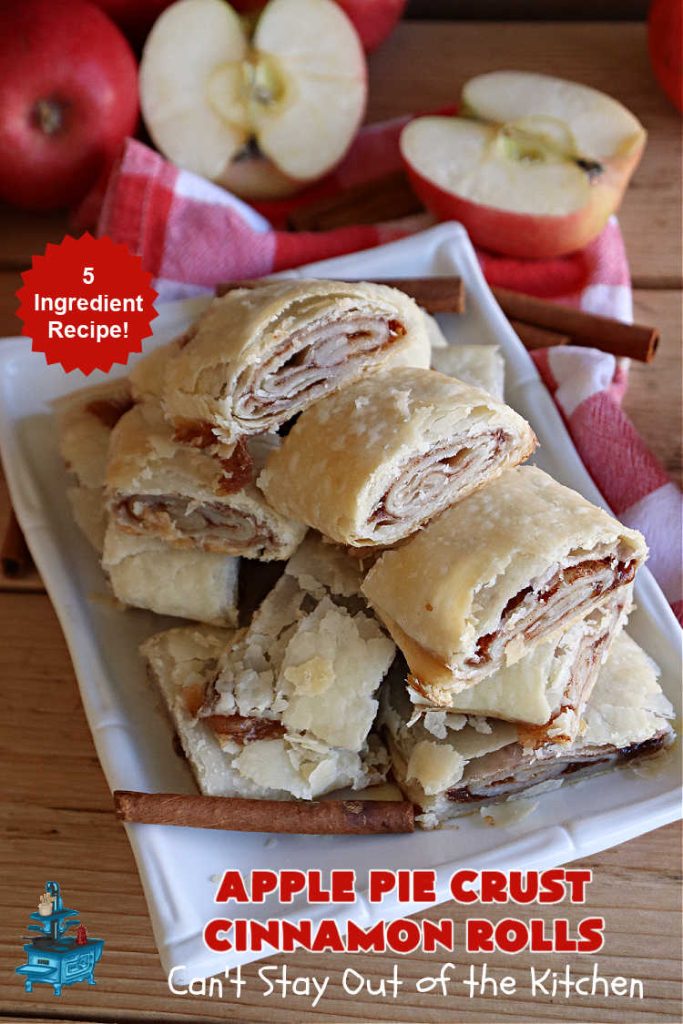 Apple Pie Crust Cinnamon Rolls | Can't Stay Out of the Kitchen | these fantastic #CinnamonRolls are made with #PieCrust & use only 5 ingredients! So easy & delicious. Terrific #brunch or #breakfast treat, but also great for #tailgating parties & potlucks as a #dessert. #AppleJelly #cinnamon #PieCrustCinnamonRolls #apples #5IngredientRecipe #ApplePieCrustCinnamonRolls