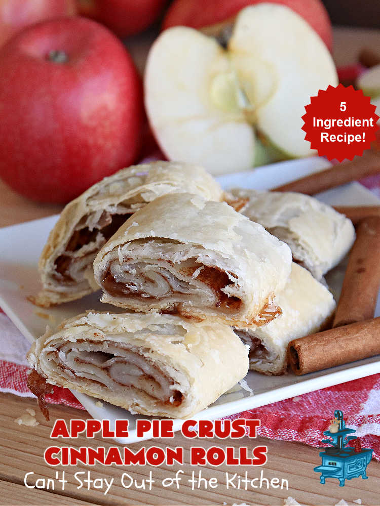 Apple Pie Crust Cinnamon Rolls | Can't Stay Out of the Kitchen | these fantastic #CinnamonRolls are made with #PieCrust & use only 5 ingredients! So easy & delicious. Terrific #brunch or #breakfast treat, but also great for #tailgating parties & potlucks as a #dessert. #AppleJelly #cinnamon #PieCrustCinnamonRolls #apples #5IngredientRecipe #ApplePieCrustCinnamonRolls