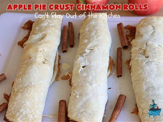 Apple Pie Crust Cinnamon Rolls | Can't Stay Out of the Kitchen | these fantastic #CinnamonRolls are made with #PieCrust & use only 5 ingredients! So easy & delicious. Terrific #brunch or #breakfast treat, but also great for #tailgating parties & potlucks as a #dessert. #AppleJelly #cinnamon #PieCrustCinnamonRolls #apples #5IngredientRecipe #ApplePieCrustCinnamonRolls
