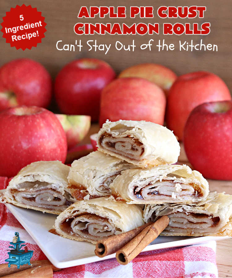 Apple Pie Crust Cinnamon Rolls | Can't Stay Out of the Kitchen | these fantastic #CinnamonRolls are made with #PieCrust & use only 5 ingredients! So easy & delicious. Terrific #brunch or #breakfast treat, but also great for #tailgating parties & potlucks as a #dessert. #AppleJelly #cinnamon #PieCrustCinnamonRolls #apples #5IngredientRecipe #ApplePieCrustCinnamonRolls