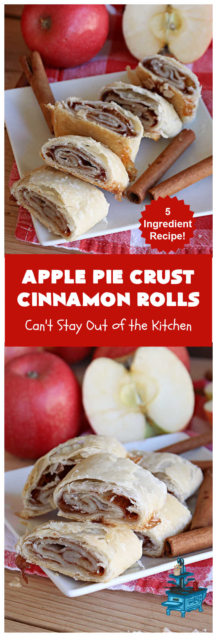 Apple Pie Crust Cinnamon Rolls | Can't Stay Out of the Kitchen | these fantastic #CinnamonRolls are made with #PieCrust & use only 5 ingredients! So easy & delicious. Terrific #brunch or #breakfast treat, but also great for #tailgating parties & potlucks as a #dessert. #AppleJelly #cinnamon #PieCrustCinnamonRolls #apples #5IngredientRecipe #ApplePieCrustCinnamonRolls