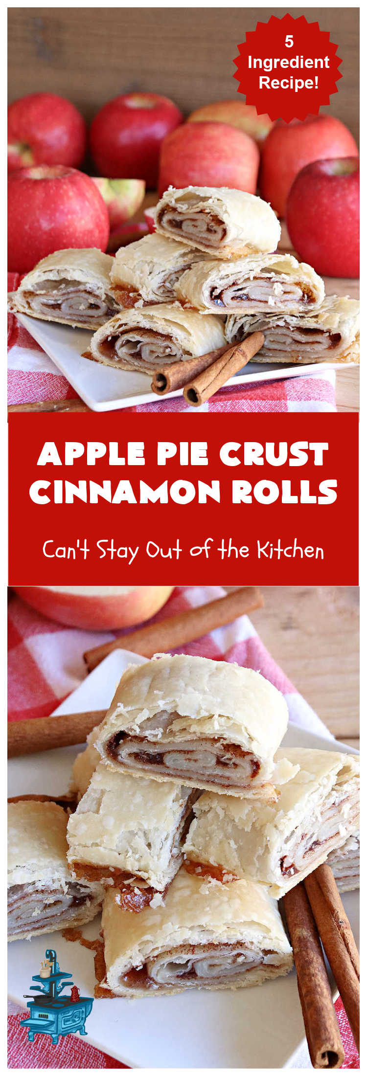Apple Pie Crust Cinnamon Rolls | Can't Stay Out of the Kitchen | these fantastic #CinnamonRolls are made with #PieCrust & use only 5 ingredients! So easy & delicious. Terrific #brunch or #breakfast treat, but also great for #tailgating parties & potlucks as a #dessert. #AppleJelly #cinnamon #PieCrustCinnamonRolls #apples #5IngredientRecipe #ApplePieCrustCinnamonRolls