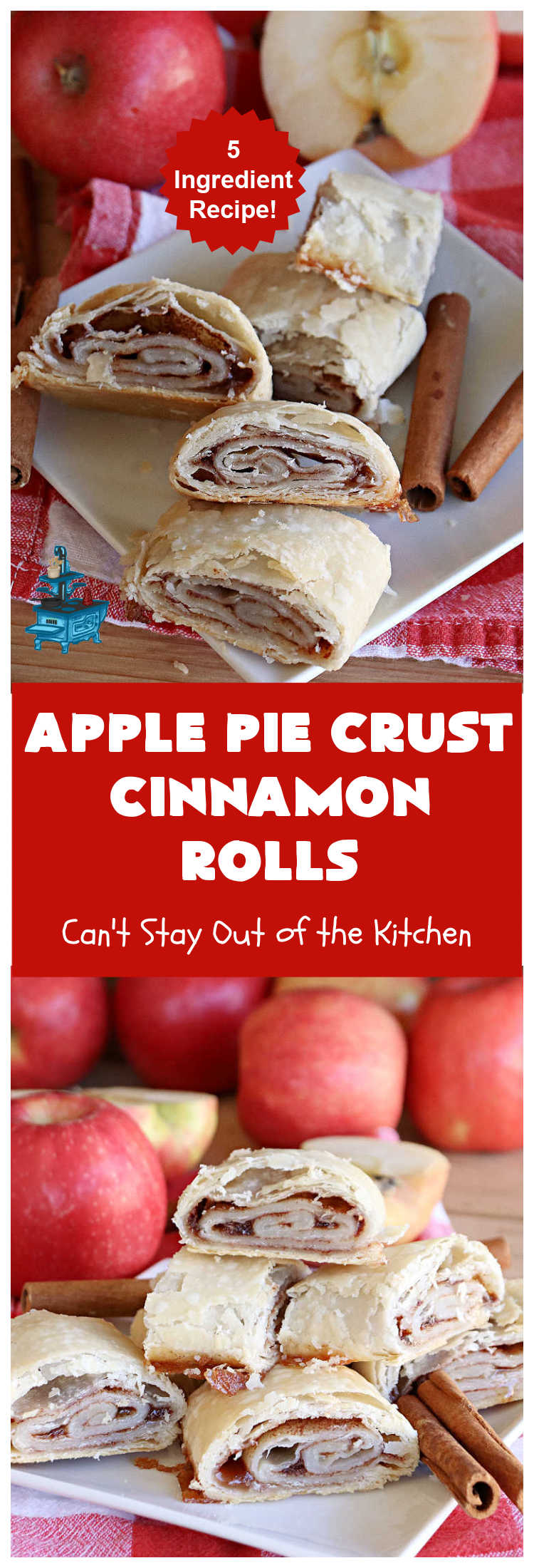 Apple Pie Crust Cinnamon Rolls | Can't Stay Out of the Kitchen | these fantastic #CinnamonRolls are made with #PieCrust & use only 5 ingredients! So easy & delicious. Terrific #brunch or #breakfast treat, but also great for #tailgating parties & potlucks as a #dessert. #AppleJelly #cinnamon #PieCrustCinnamonRolls #apples #5IngredientRecipe #ApplePieCrustCinnamonRolls