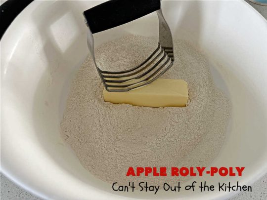 Apply Roly-Poly | Can't Stay Out of the Kitchen | #AppleRolyPoly is one of the best #desserts you'll ever sink your teeth into. This #cobbler-type #dessert rolls up like #PieCrust & is sliced into #pinwheels. It has a #cinnamon #syrup poured over top before #baking. The result has a #cake-like texture & is beyond spectacular. Excellent served with #IceCream. #apples #AppleDessert #AppleCobbler