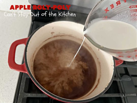 Apply Roly-Poly | Can't Stay Out of the Kitchen | #AppleRolyPoly is one of the best #desserts you'll ever sink your teeth into. This #cobbler-type #dessert rolls up like #PieCrust & is sliced into #pinwheels. It has a #cinnamon #syrup poured over top before #baking. The result has a #cake-like texture & is beyond spectacular. Excellent served with #IceCream. #apples #AppleDessert #AppleCobbler