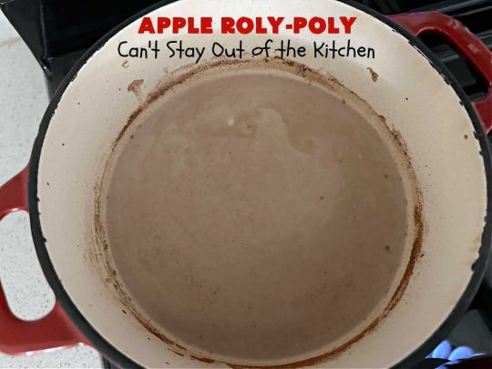 Apply Roly-Poly | Can't Stay Out of the Kitchen | #AppleRolyPoly is one of the best #desserts you'll ever sink your teeth into. This #cobbler-type #dessert rolls up like #PieCrust & is sliced into #pinwheels. It has a #cinnamon #syrup poured over top before #baking. The result has a #cake-like texture & is beyond spectacular. Excellent served with #IceCream. #apples #AppleDessert #AppleCobbler