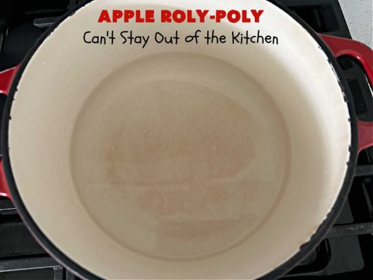 Apply Roly-Poly | Can't Stay Out of the Kitchen | #AppleRolyPoly is one of the best #desserts you'll ever sink your teeth into. This #cobbler-type #dessert rolls up like #PieCrust & is sliced into #pinwheels. It has a #cinnamon #syrup poured over top before #baking. The result has a #cake-like texture & is beyond spectacular. Excellent served with #IceCream. #apples #AppleDessert #AppleCobbler