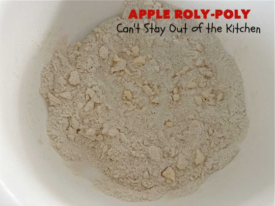 Apply Roly-Poly | Can't Stay Out of the Kitchen | #AppleRolyPoly is one of the best #desserts you'll ever sink your teeth into. This #cobbler-type #dessert rolls up like #PieCrust & is sliced into #pinwheels. It has a #cinnamon #syrup poured over top before #baking. The result has a #cake-like texture & is beyond spectacular. Excellent served with #IceCream. #apples #AppleDessert #AppleCobbler