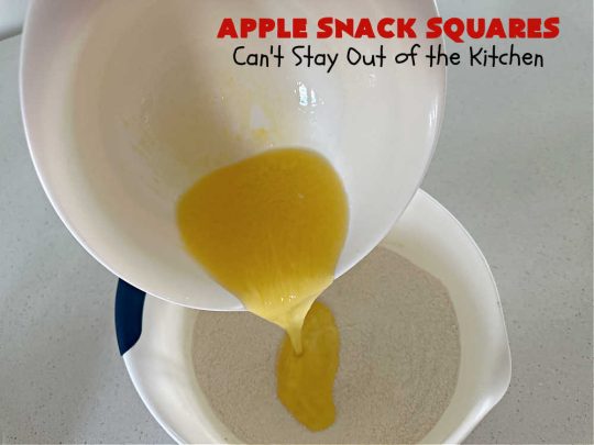 Apple Snack Squares | Can't Stay Out of the Kitchen | these ooey-gooey #cookies are filled with #apples, #walnuts & #ButterscotchChips. Every irresistible bite is a delight to the taste buds. Excellent #dessert for #tailgating parties, #potlucks, #BackyardBarbecues or #FallBaking. #AppleDessert #ButterscotchDessert #brownies #blondies #AppleSnackSquares