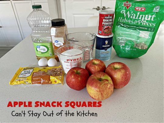 Apple Snack Squares | Can't Stay Out of the Kitchen | these ooey-gooey #cookies are filled with #apples, #walnuts & #ButterscotchChips. Every irresistible bite is a delight to the taste buds. Excellent #dessert for #tailgating parties, #potlucks, #BackyardBarbecues or #FallBaking. #AppleDessert #ButterscotchDessert #brownies #blondies #AppleSnackSquares