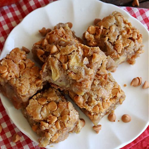 Apple Snack Squares | Can't Stay Out of the Kitchen | these ooey-gooey #cookies are filled with #apples, #walnuts & #ButterscotchChips. Every irresistible bite is a delight to the taste buds. Excellent #dessert for #tailgating parties, #potlucks, #BackyardBarbecues or #FallBaking. #AppleDessert #ButterscotchDessert #brownies #blondies #AppleSnackSquares