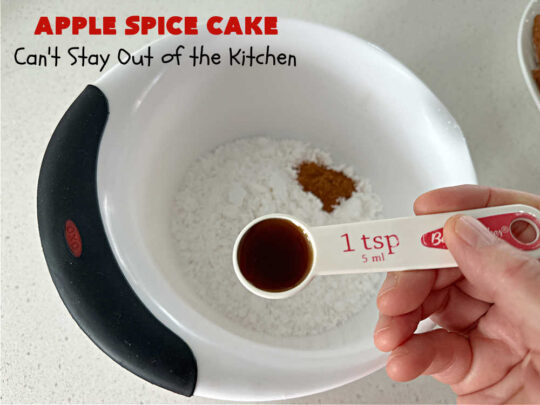 Apple Spice Cake | Can't Stay Out of the Kitchen | this easy #SpiceCake #recipe can be whipped up so easily since it uses only a handful of ingredients in the #cake as well as the #icing. Plus, you don't have to peel #apples! Perfect for #potlucks #FallBaking #holiday or company dinners or anytime you want a sweet treat. #cinnamon #applesauce #AppleDessert #AppleSpiceCake