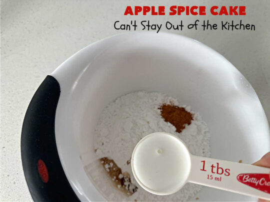 Apple Spice Cake | Can't Stay Out of the Kitchen | this easy #SpiceCake #recipe can be whipped up so easily since it uses only a handful of ingredients in the #cake as well as the #icing. Plus, you don't have to peel #apples! Perfect for #potlucks #FallBaking #holiday or company dinners or anytime you want a sweet treat. #cinnamon #applesauce #AppleDessert #AppleSpiceCake