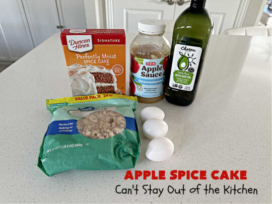Apple Spice Cake | Can't Stay Out of the Kitchen | this easy #SpiceCake #recipe can be whipped up so easily since it uses only a handful of ingredients in the #cake as well as the #icing. Plus, you don't have to peel #apples! Perfect for #potlucks #FallBaking #holiday or company dinners or anytime you want a sweet treat. #cinnamon #applesauce #AppleDessert #AppleSpiceCake