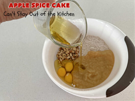 Apple Spice Cake | Can't Stay Out of the Kitchen | this easy #SpiceCake #recipe can be whipped up so easily since it uses only a handful of ingredients in the #cake as well as the #icing. Plus, you don't have to peel #apples! Perfect for #potlucks #FallBaking #holiday or company dinners or anytime you want a sweet treat. #cinnamon #applesauce #AppleDessert #AppleSpiceCake