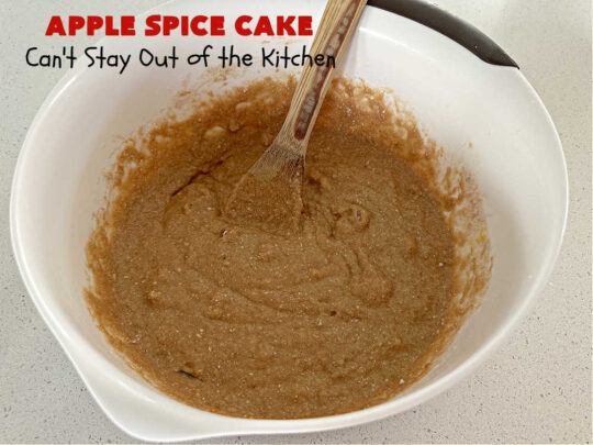 Apple Spice Cake | Can't Stay Out of the Kitchen | this easy #SpiceCake #recipe can be whipped up so easily since it uses only a handful of ingredients in the #cake as well as the #icing. Plus, you don't have to peel #apples! Perfect for #potlucks #FallBaking #holiday or company dinners or anytime you want a sweet treat. #cinnamon #applesauce #AppleDessert #AppleSpiceCake