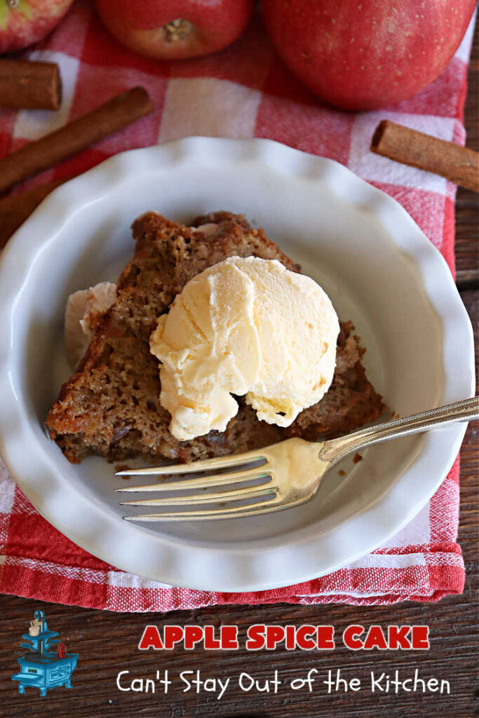 Apple Spice Cake | Can't Stay Out of the Kitchen | this easy #SpiceCake #recipe can be whipped up so easily since it uses only a handful of ingredients in the #cake as well as the #icing. Plus, you don't have to peel #apples! Perfect for #potlucks #FallBaking #holiday or company dinners or anytime you want a sweet treat. #cinnamon #applesauce #AppleDessert #AppleSpiceCake