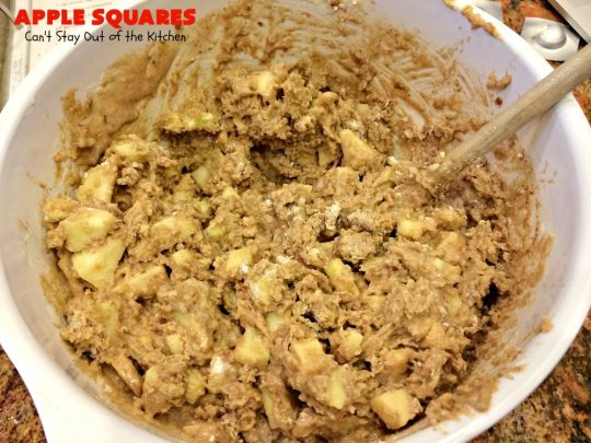 Apple Squares | Can't Stay Out of the Kitchen | this delightful #recipe is just in time for #fall harvest! These #AppleSquares just seem to melt in your mouth. They're a wonderful #dessert for any occasion & not difficult to make. #tailgating #FallBaking #apples #Cookies #brownies #baking #HolidayBaking