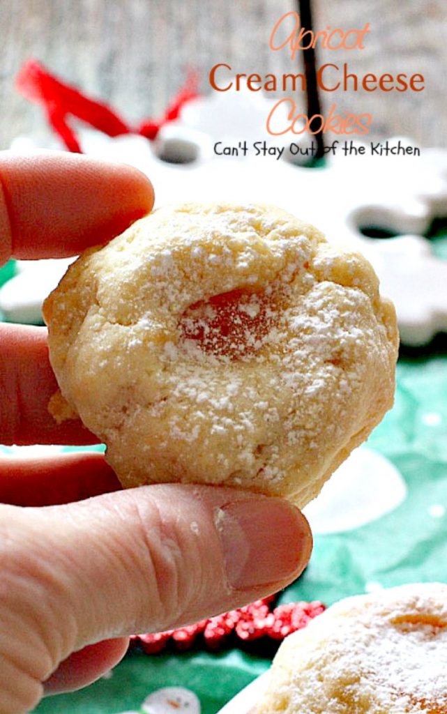 Apricot Cream Cheese Cookies | Can't Stay Out of the Kitchen | these are some of our favorite #christmas #cookies. These thumbprint cookies have #apricot preserves in the center. #dessert