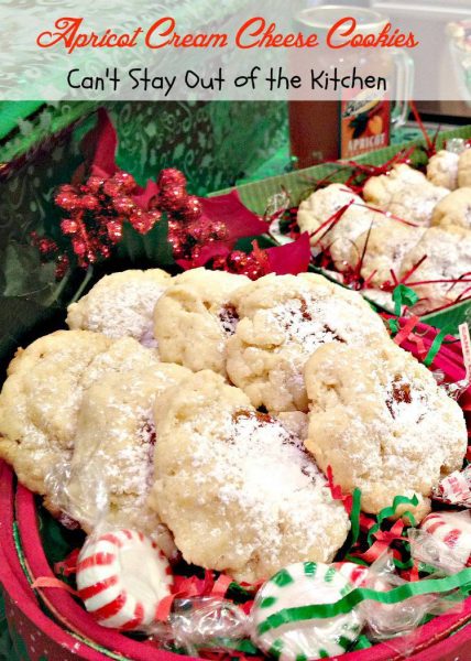 Apricot Cream Cheese Cookies | Can't Stay Out of the Kitchen | scrumptious #shortbread #cookie with #apricotpreserves in the center. Great for #holiday #baking. #apricots #creamcheese #dessert