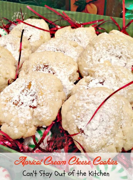 Apricot Cream Cheese Cookies | Can't Stay Out of the Kitchen | scrumptious #shortbread #cookie with #apricotpreserves in the center. Great for #holiday #baking. #apricots #creamcheese #dessert