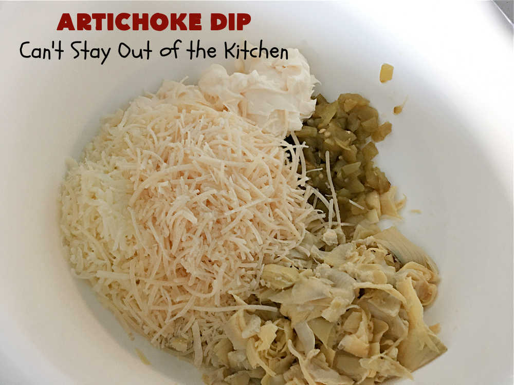 Artichoke Dip | Can't Stay Out of the Kitchen | this delicious #ArtichokeDip uses only 5 ingredients & is perfect for #NewYearsEve, #NewYearsDay, #tailgating or #SuperBowl parties. Includes #Mozzarella & #Parmesan cheeses & diced #GreenChilies to amp up the flavors. #appetizer #GlutenFree #HolidayAppetizerArtichoke Dip | Can't Stay Out of the Kitchen | this delicious #ArtichokeDip uses only 5 ingredients & is perfect for #NewYearsEve, #NewYearsDay, #tailgating or #SuperBowl parties. Includes #Mozzarella & #Parmesan cheeses & diced #GreenChilies to amp up the flavors. #appetizer #GlutenFree #HolidayAppetizer