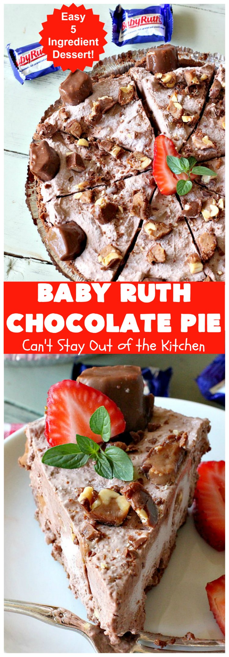Baby Ruth Chocolate Pie | Can't Stay Out of the Kitchen